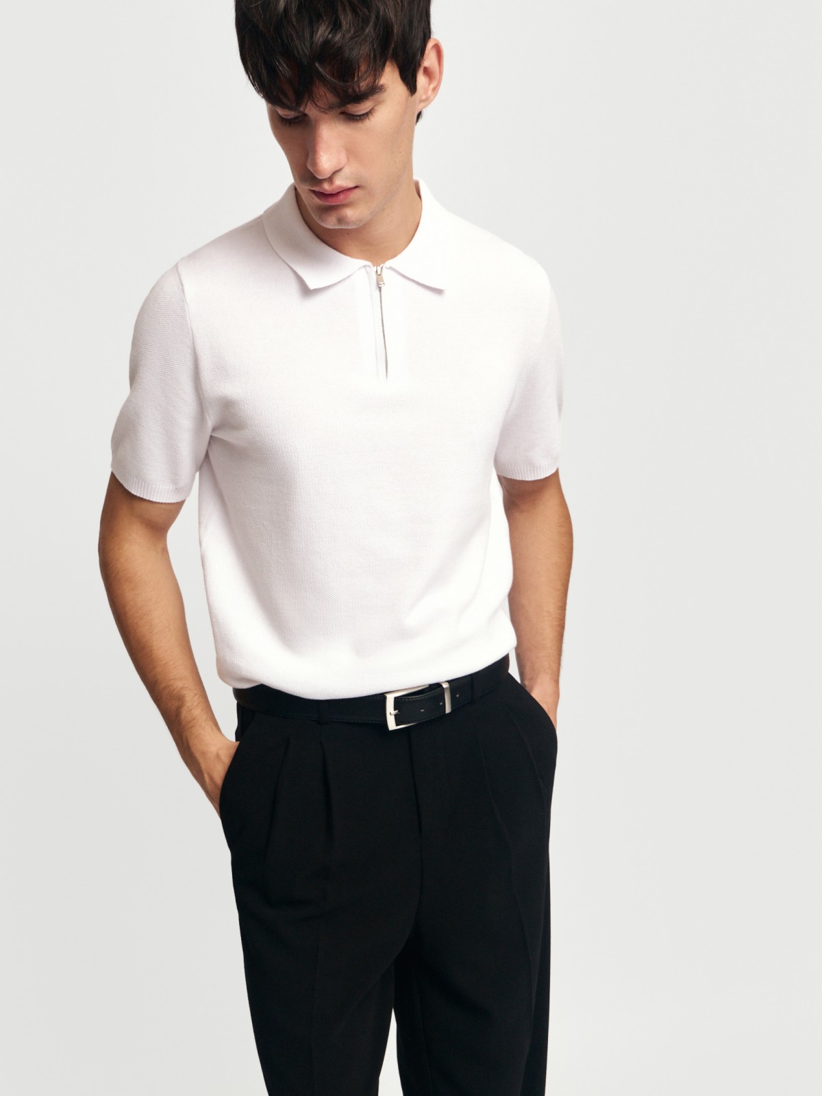 Трикотажный джемпер поло из хлопка с коротким рукавом