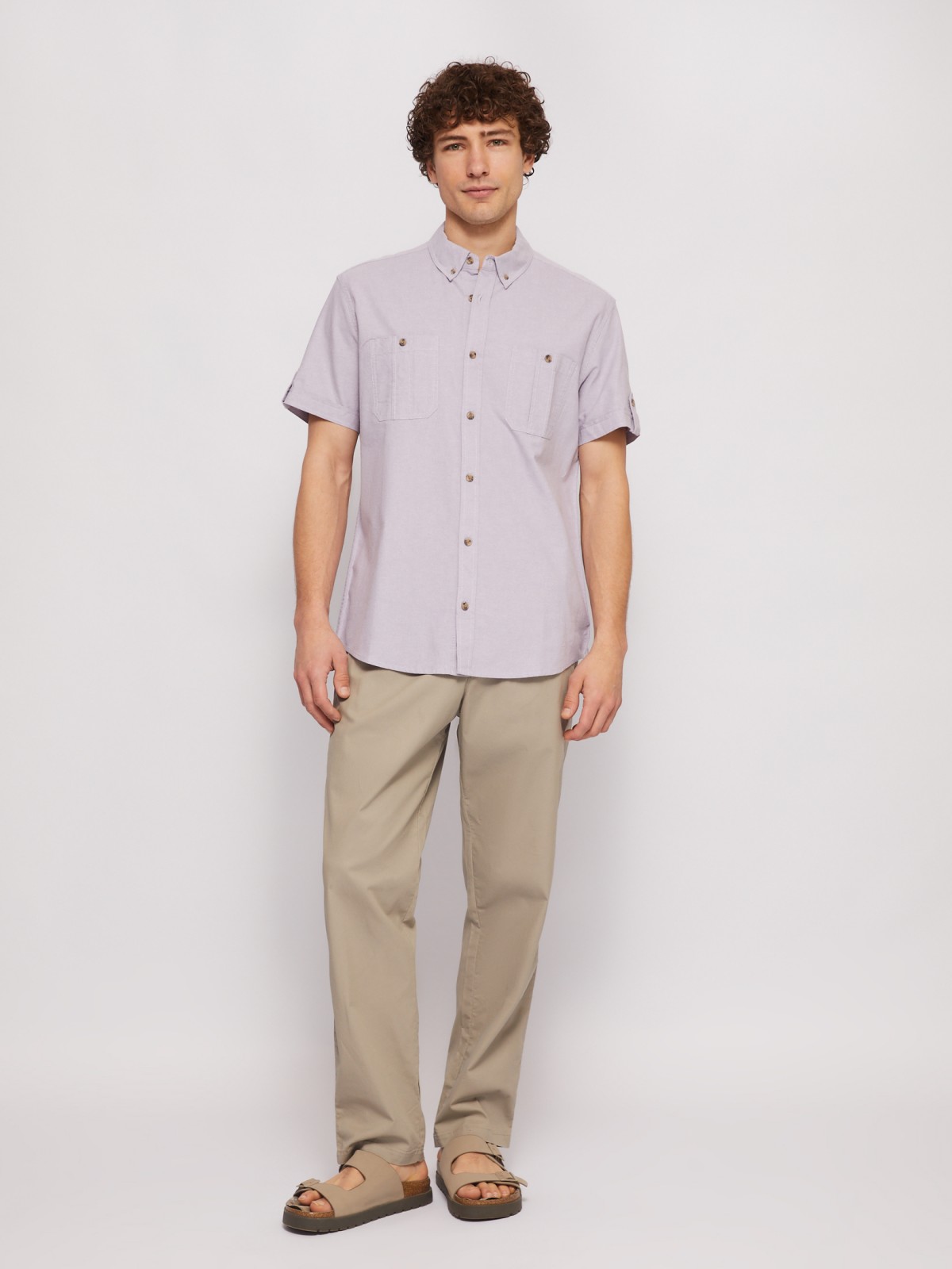 Рубашка из хлопка с коротким рукавом zolla 014222216063, цвет фиолетовый, размер XXL - фото 2