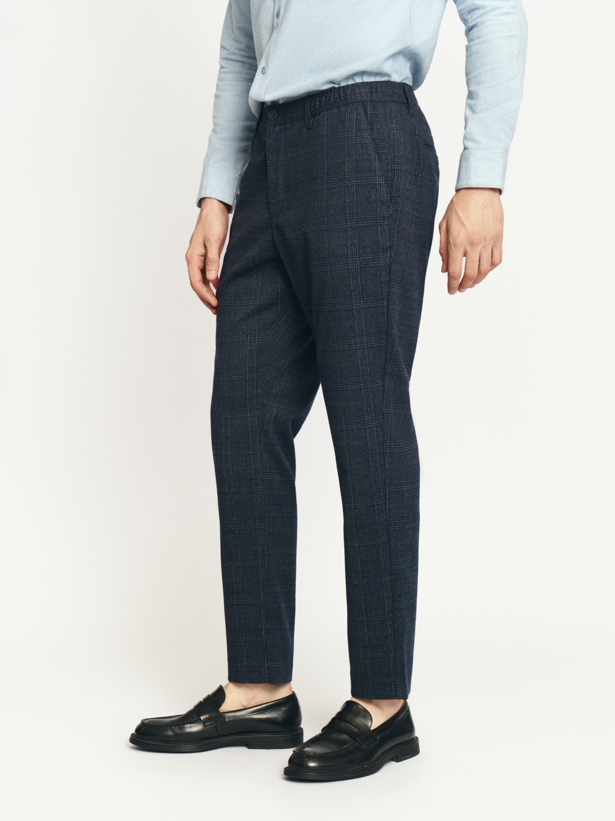 Брюки силуэта Tapered в клетку на резинке