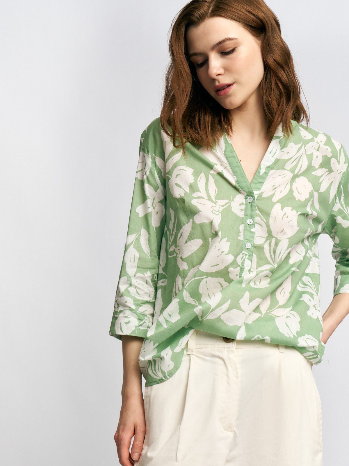 Блузка из хлопка с цветочным принтом