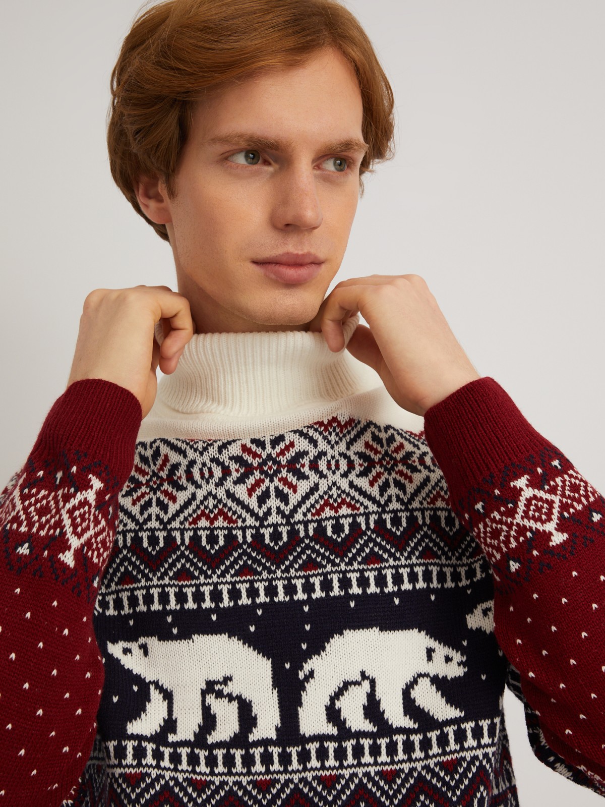 Вязаный свитер из акрила со скандинавским узором zolla 013446101013, цвет бордо, размер M - фото 4