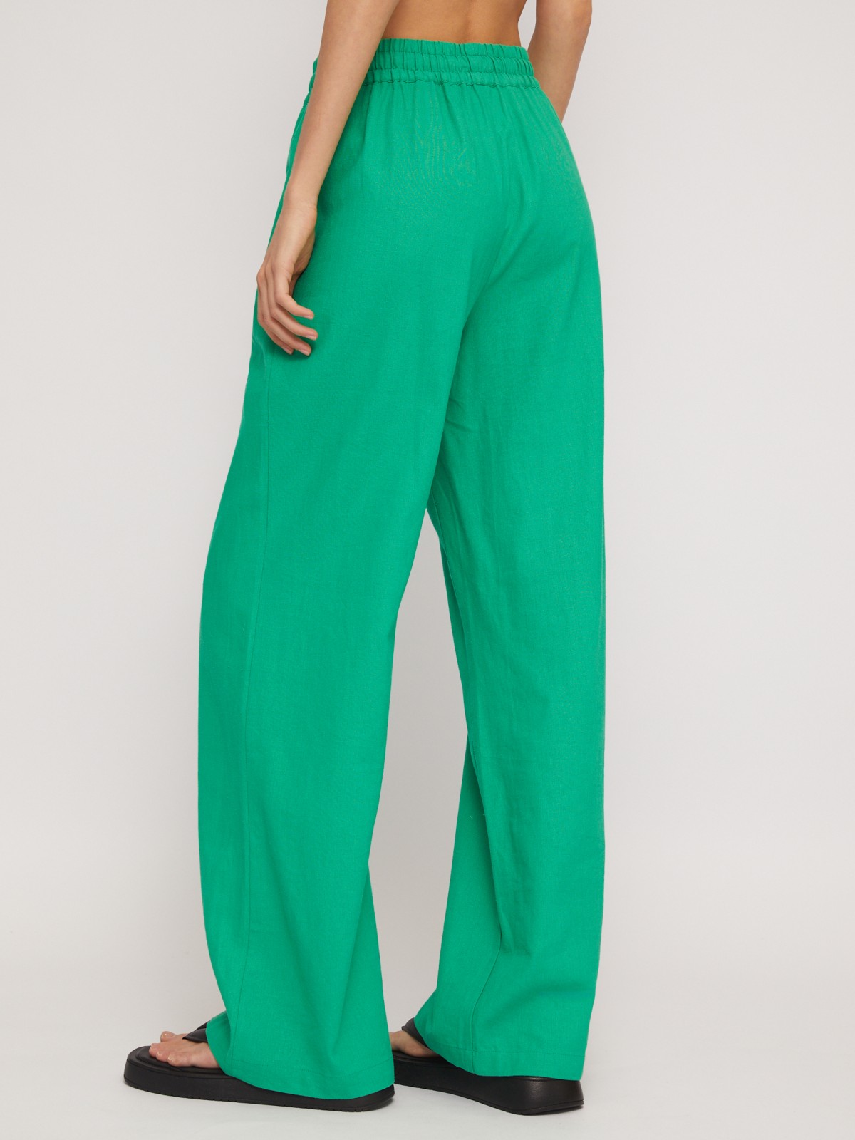 Льняные брюки на резинке с кулиской zolla 024247362053, цвет зеленый, размер S - фото 6