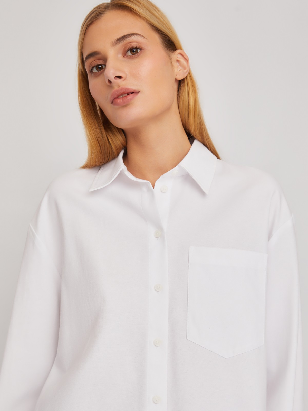 Рубашка свободного удлинённого силуэта оверсайз zolla 024111159423, цвет белый, размер XS - фото 4