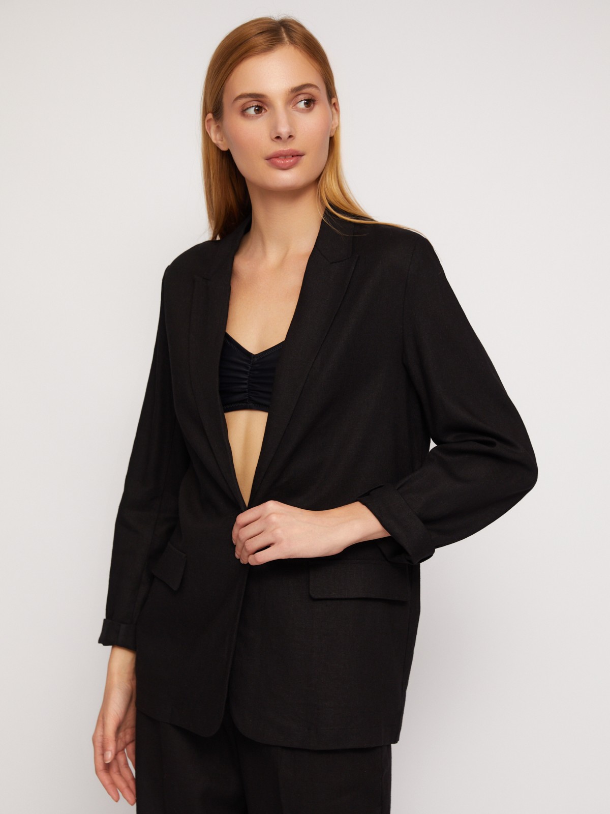 Льняной жакет прямого силуэта на пуговицах