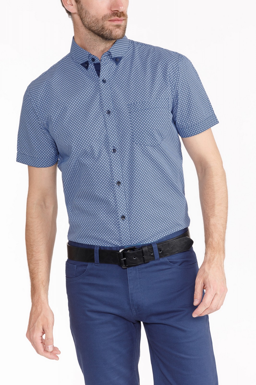 Рубашка с  короткими рукавами zolla 010242259043, цвет голубой, размер S