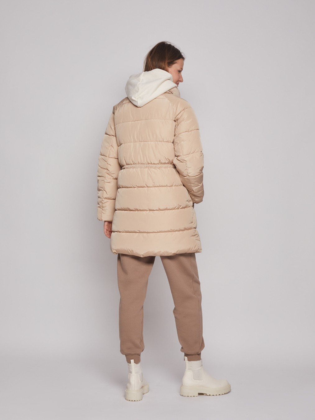 Тёплое пальто с трикотажным капюшоном zolla 022345212114, цвет бежевый, размер XS - фото 6