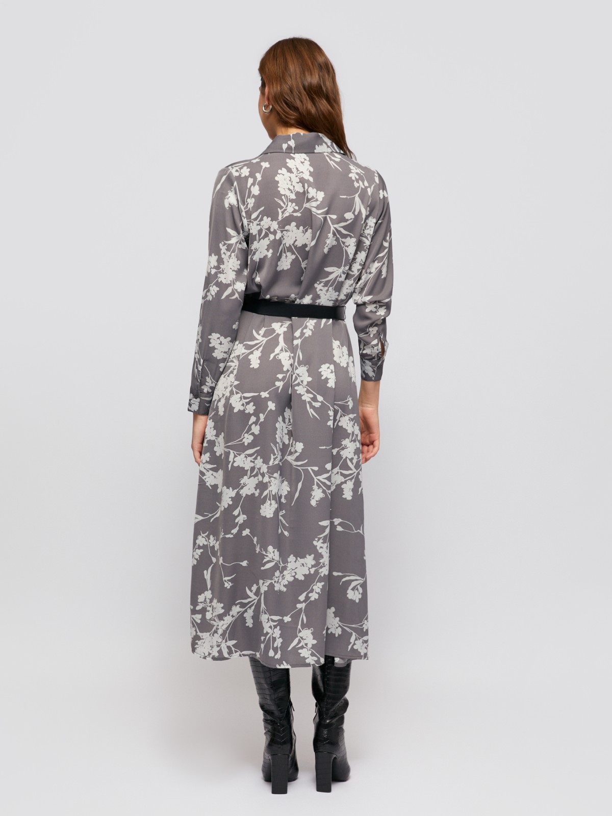 Платье-рубашка макси с цветочным принтом и ремнём