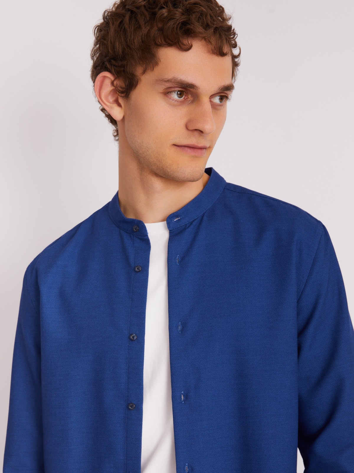 Офисная рубашка с воротником-стойкой и длинным рукавом zolla 013312159023, цвет голубой, размер M - фото 4