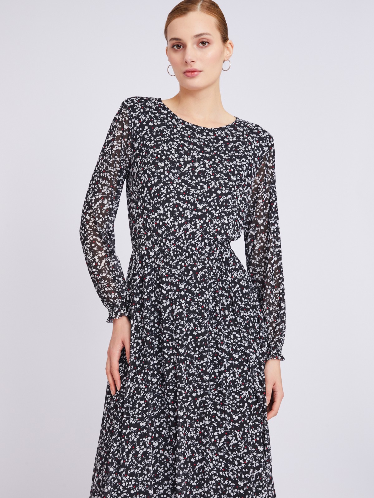 Принтованное платье длины миди из сетки zolla 023318159012, цвет черный, размер M - фото 3