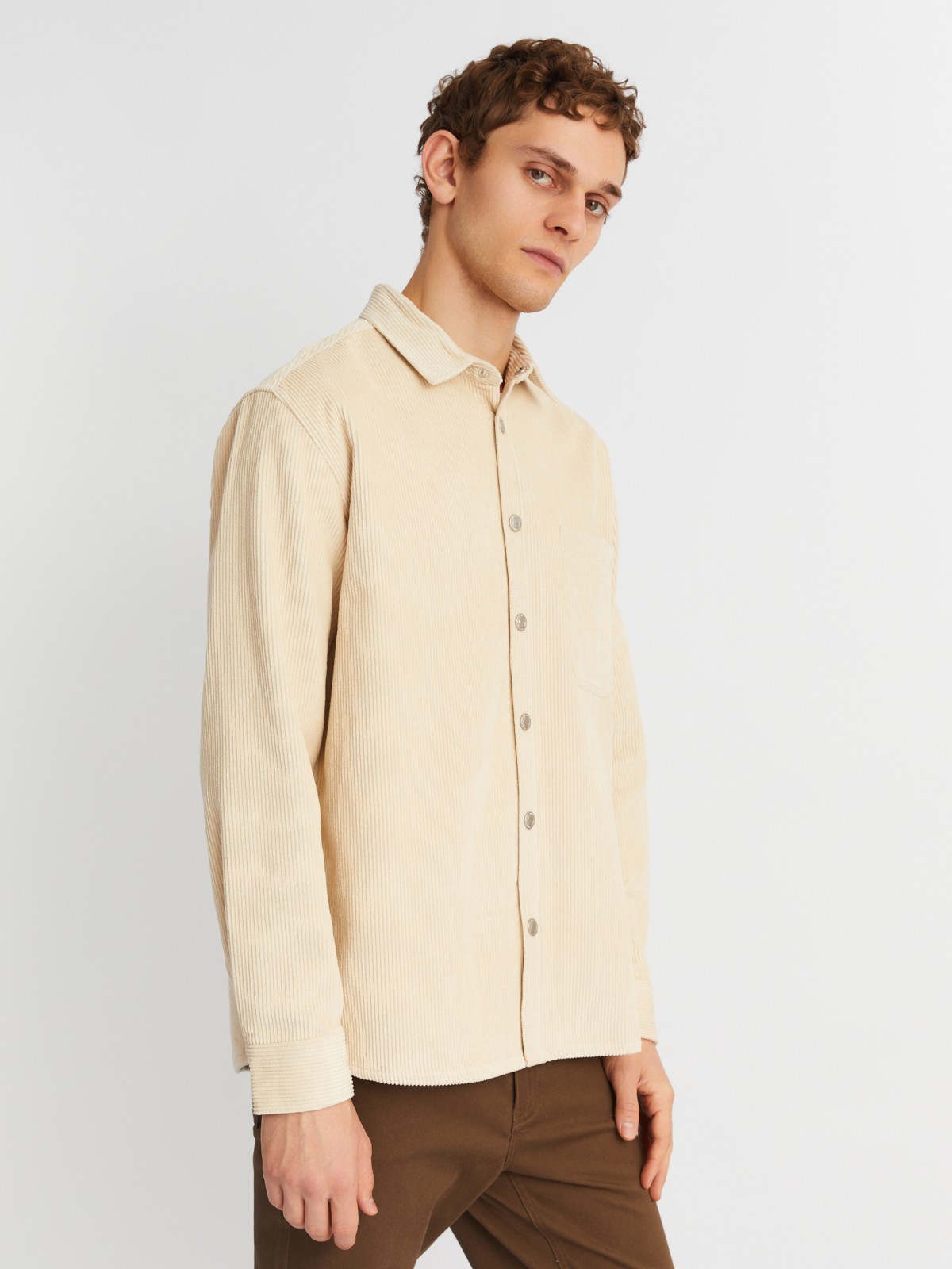 Вельветовая куртка-рубашка из хлопка с длинным рукавом zolla 21342214R041, цвет горчичный, размер M - фото 3