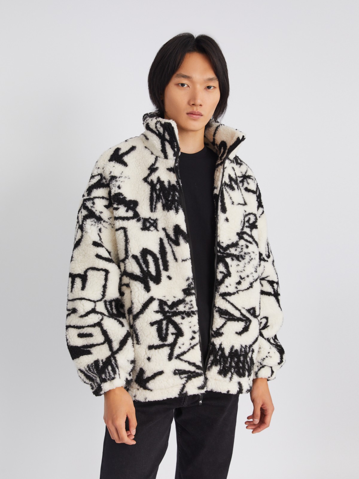 Тёплая куртка-шуба из экомеха на молнии с воротником-стойкой zolla 013345502034, цвет молоко, размер S/M