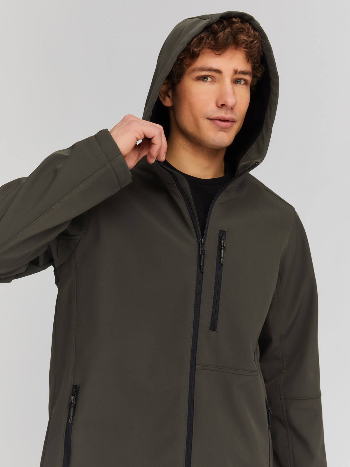 Лёгкая куртка-ветровка с капюшоном zolla 014135602014, цвет хаки, размер S - фото 4