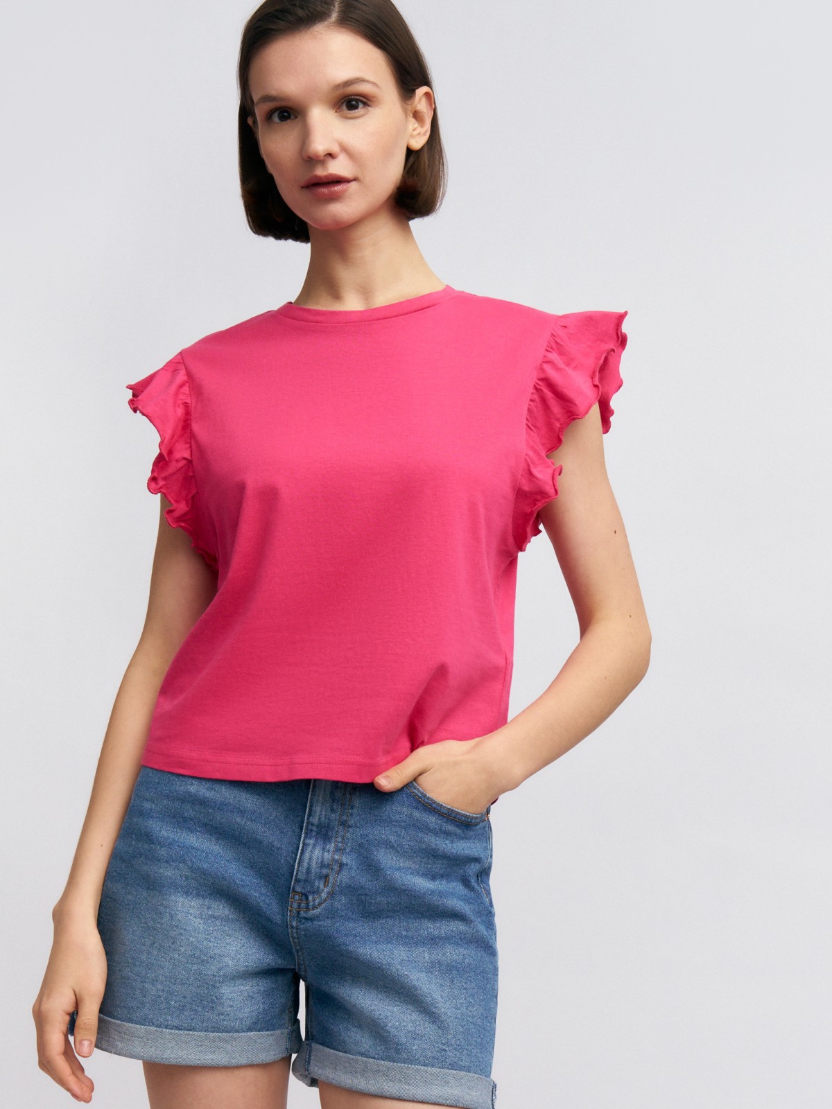 Топ из хлопка с рукавами-воланами