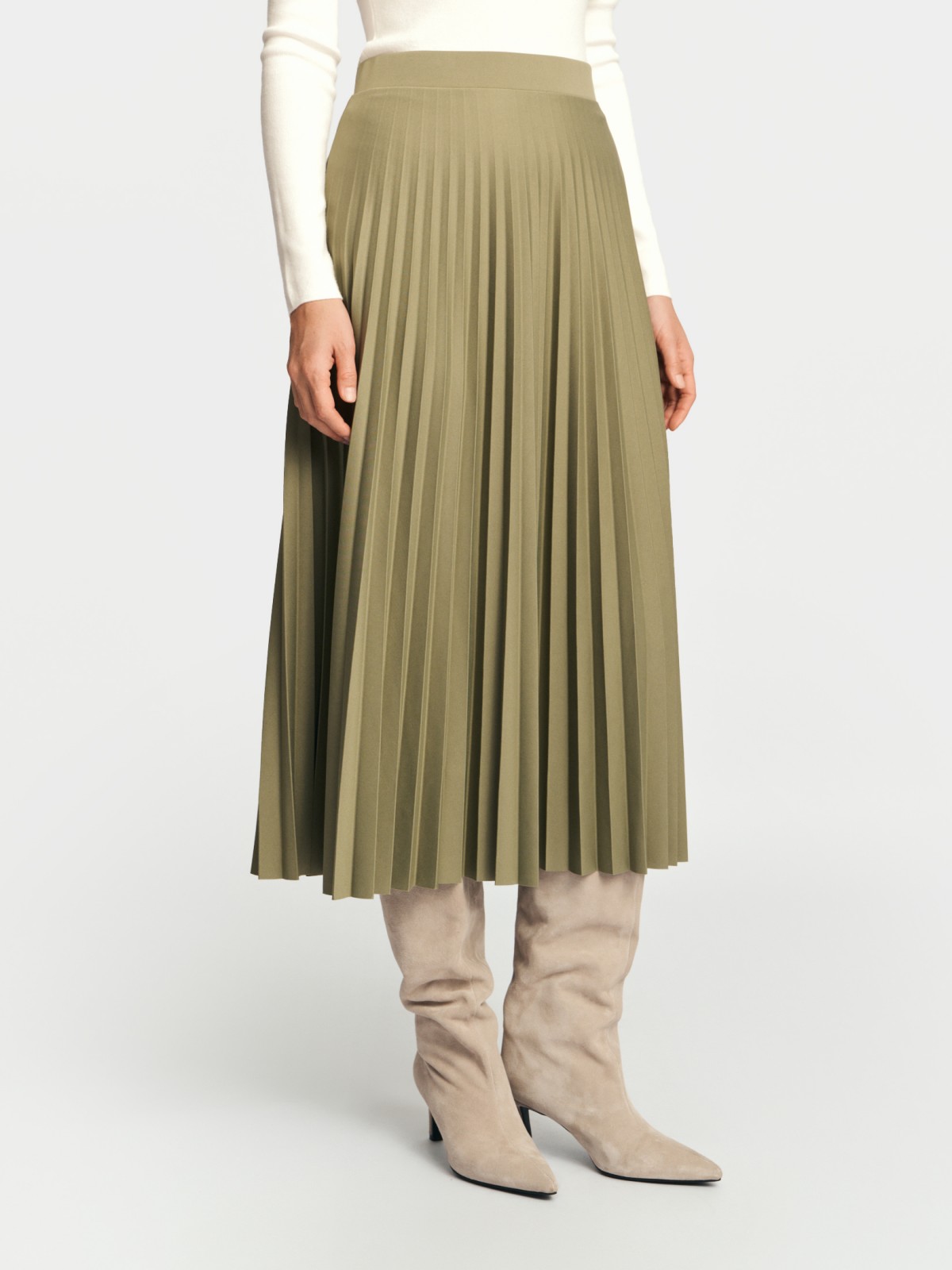 Трикотажная юбка плиссе длины миди на резинке