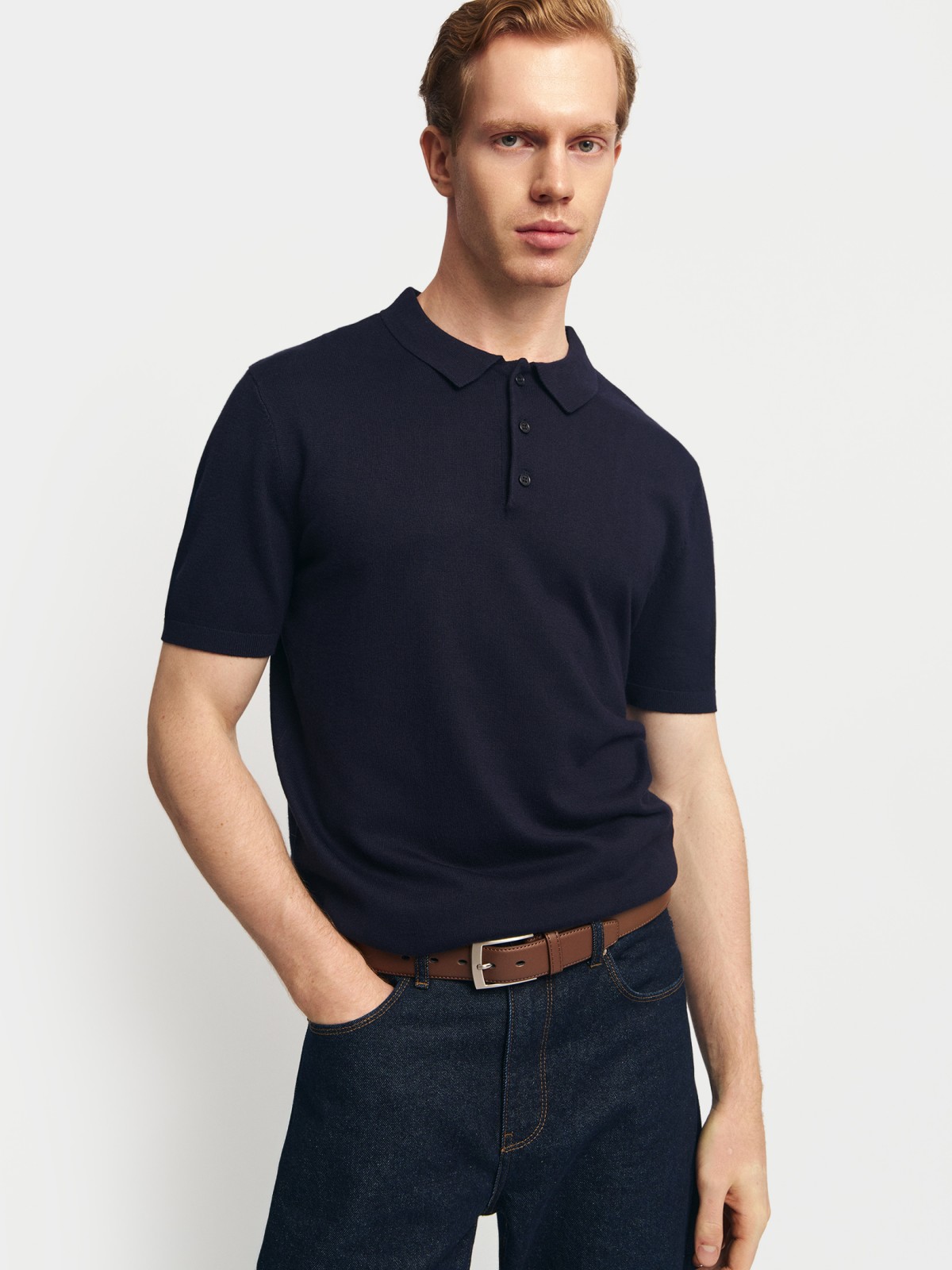 Трикотажный джемпер поло с коротким рукавом