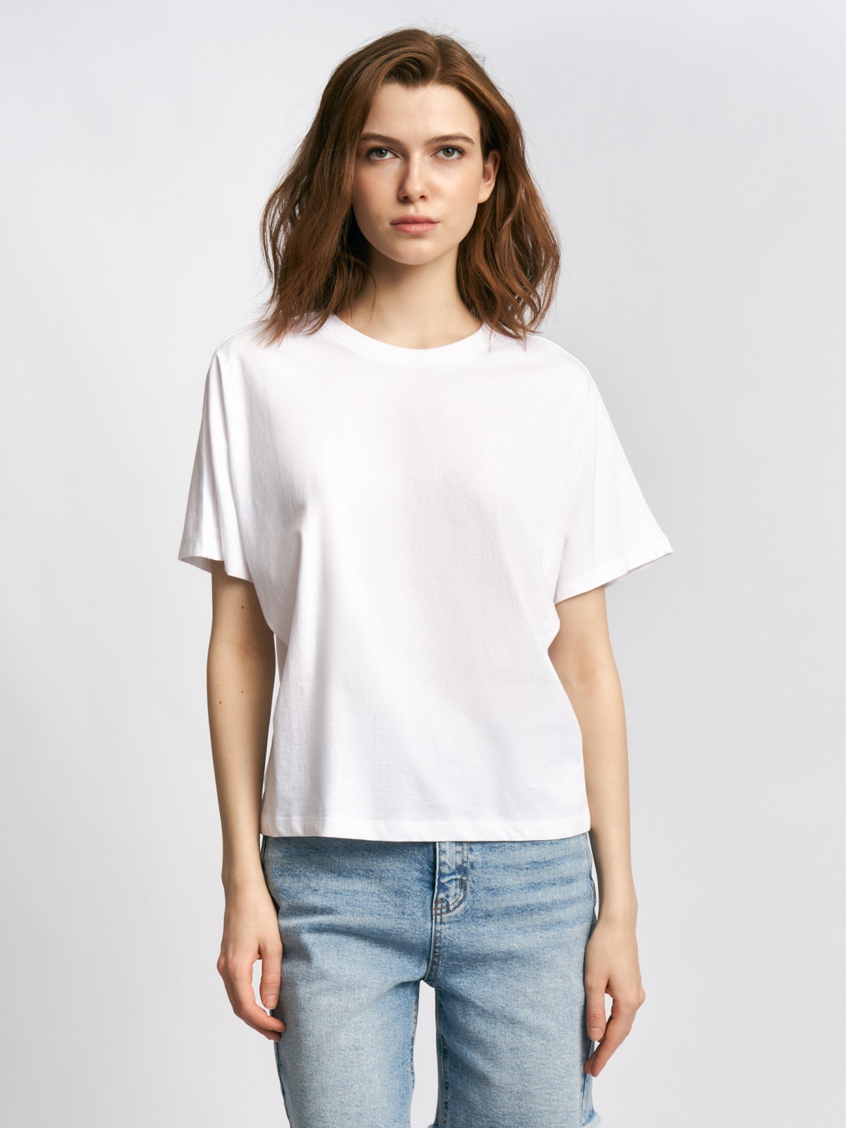 Футболка из хлопка без принта с коротким рукавом