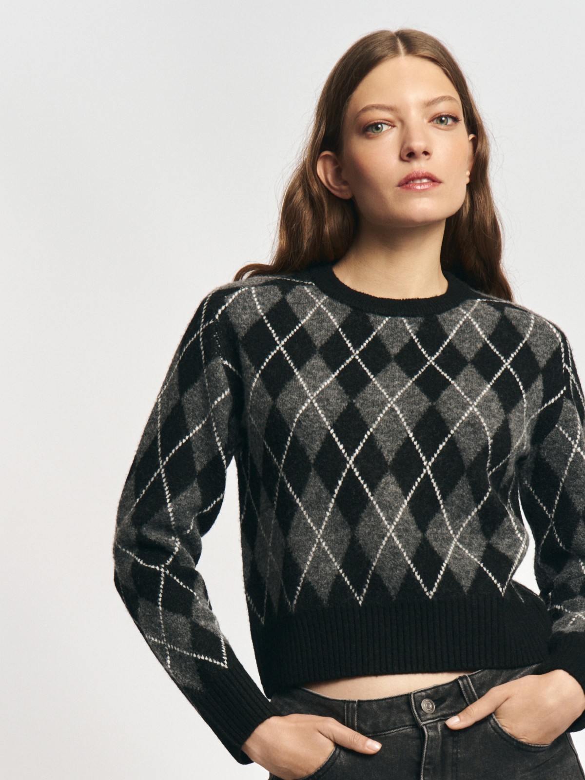 Вязаный джемпер с узором в ромб