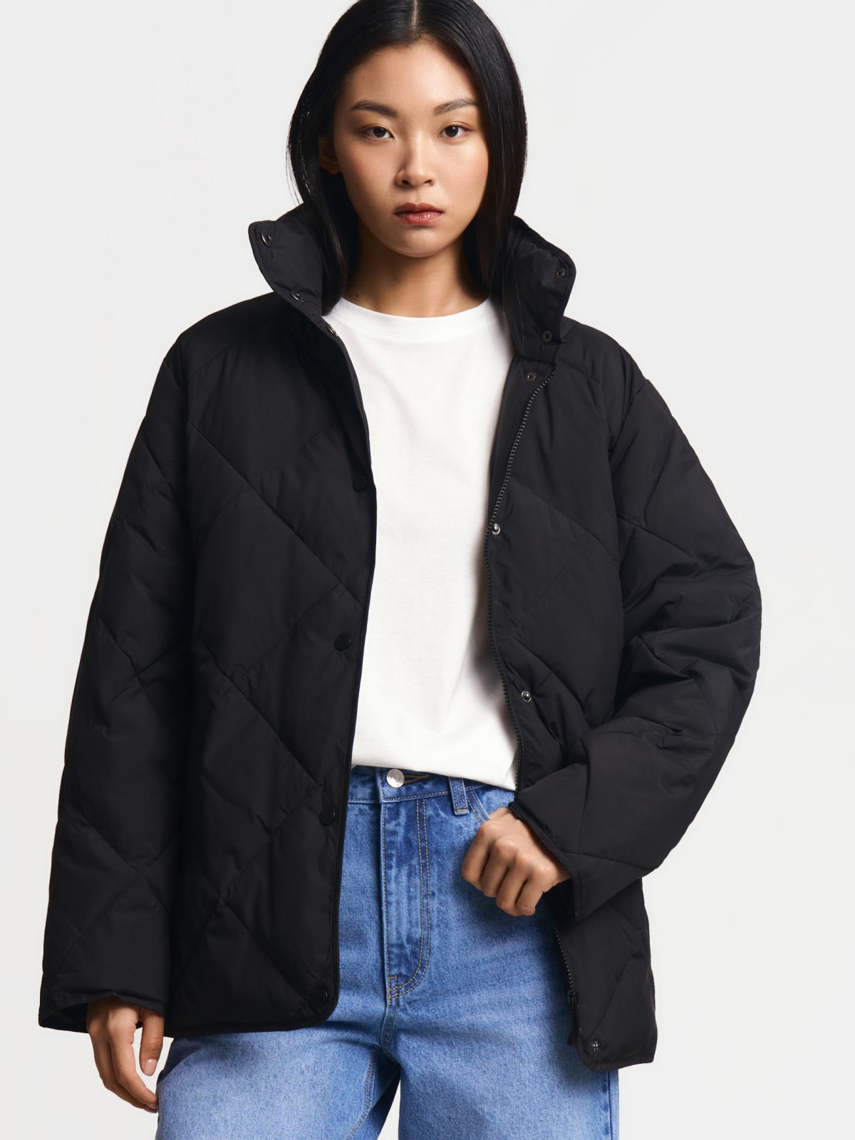 Тёплая куртка с воротником и поясом