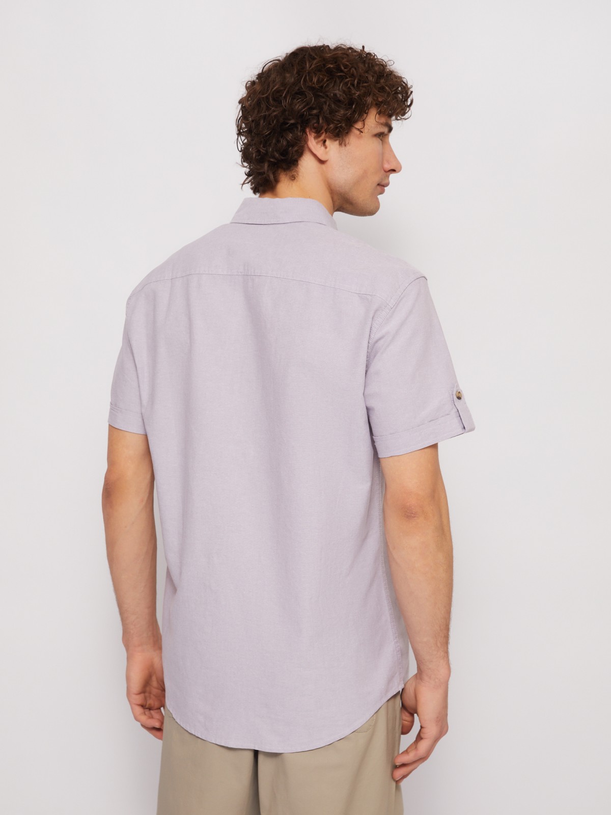 Рубашка из хлопка с коротким рукавом zolla 014222216063, цвет фиолетовый, размер XXL - фото 6