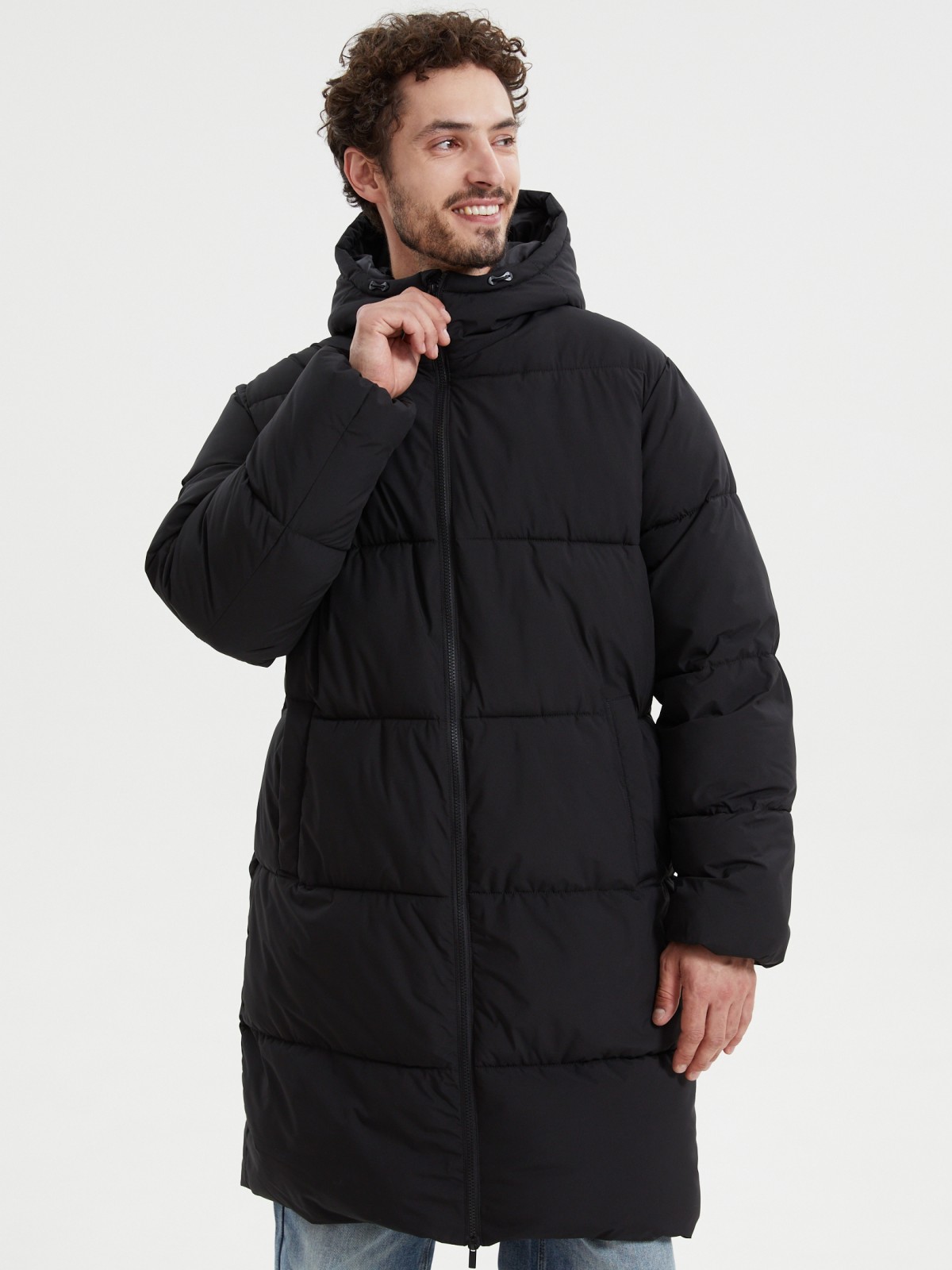 Тёплая куртка-пальто на молнии с капюшоном