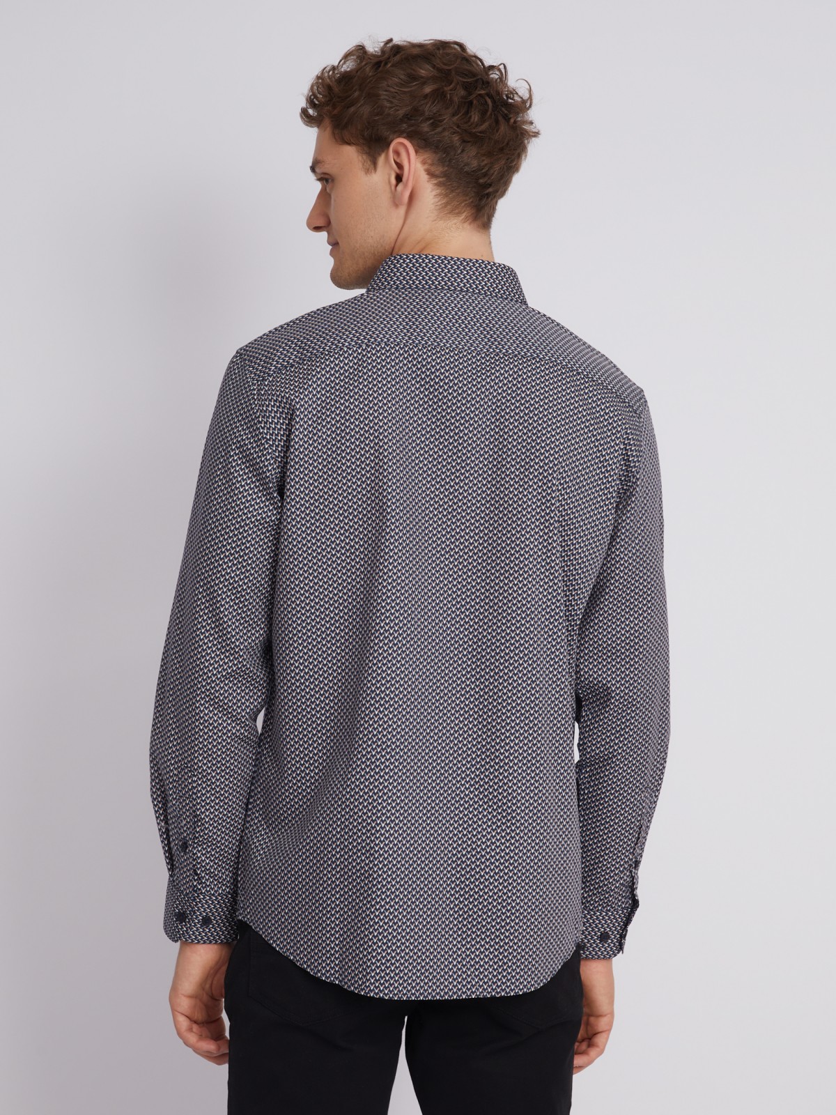 Офисная рубашка из хлопка с длинным рукавом и мелким принтом zolla 012322159113, цвет голубой, размер XXL - фото 6