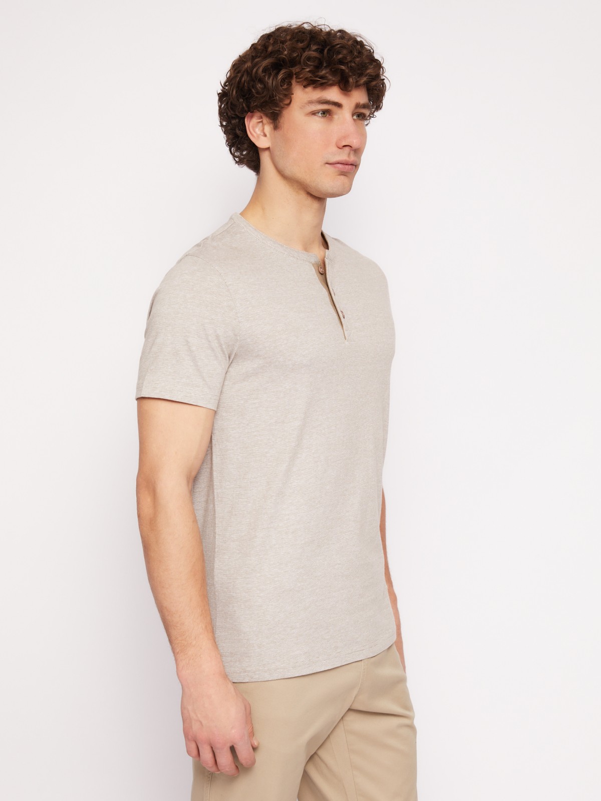 Футболка хенли в полоску с коротким рукавом