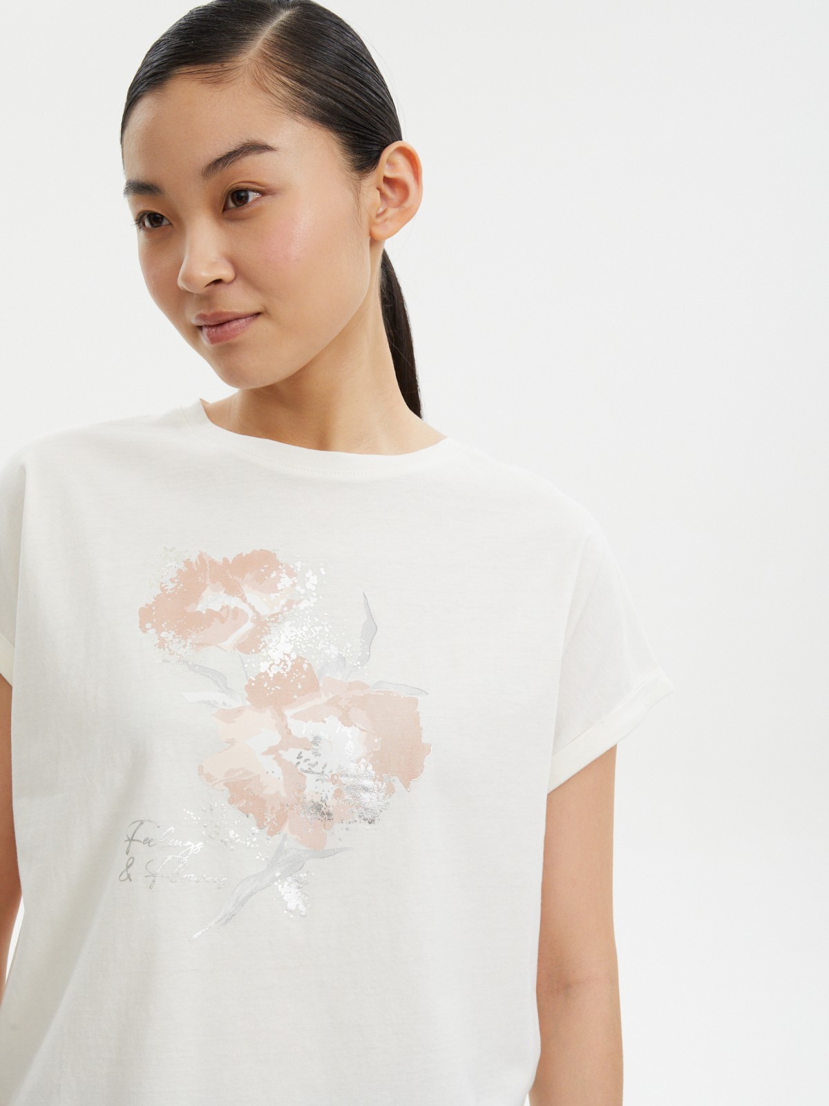 Футболка из хлопка с коротким рукавом и принтом