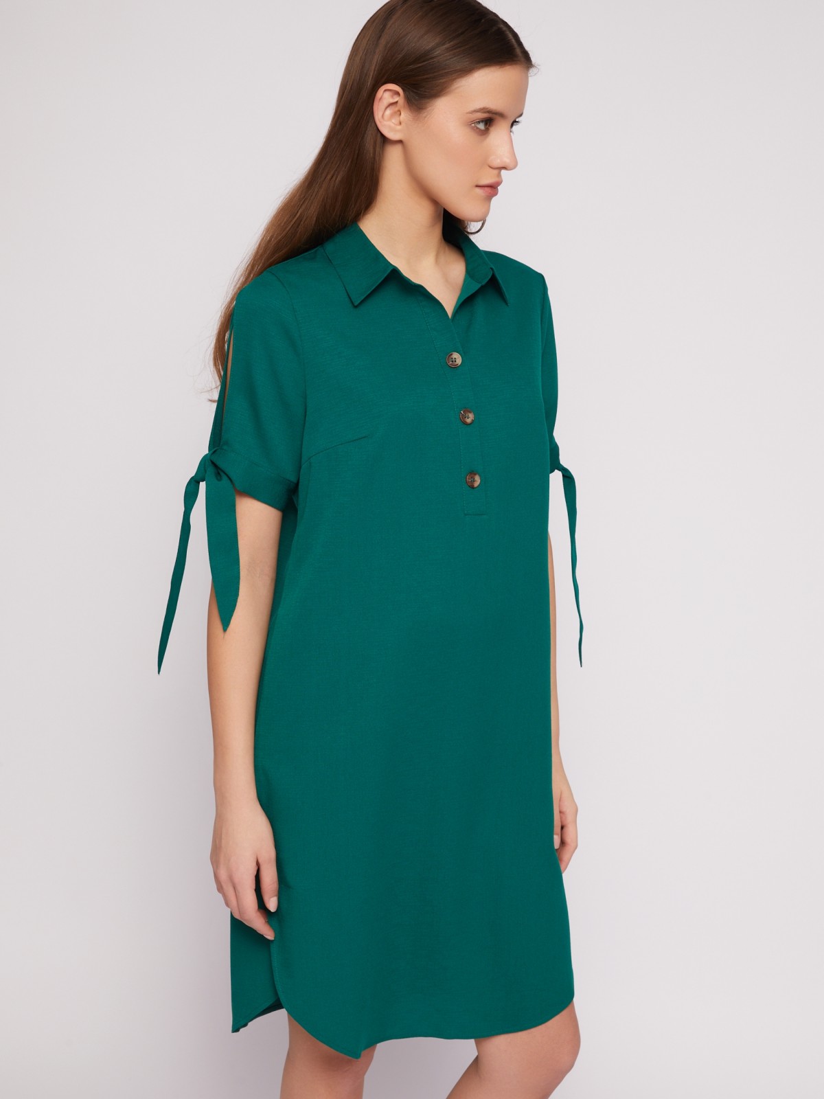 Платье-рубашка мини с акцентом на рукавах zolla 024218239333, цвет темно-зеленый, размер XXXL - фото 1