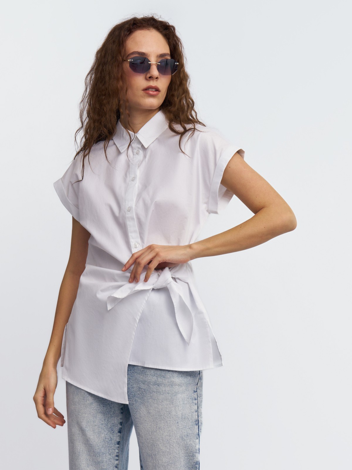 Ассиметричная рубашка из хлопка с завязками