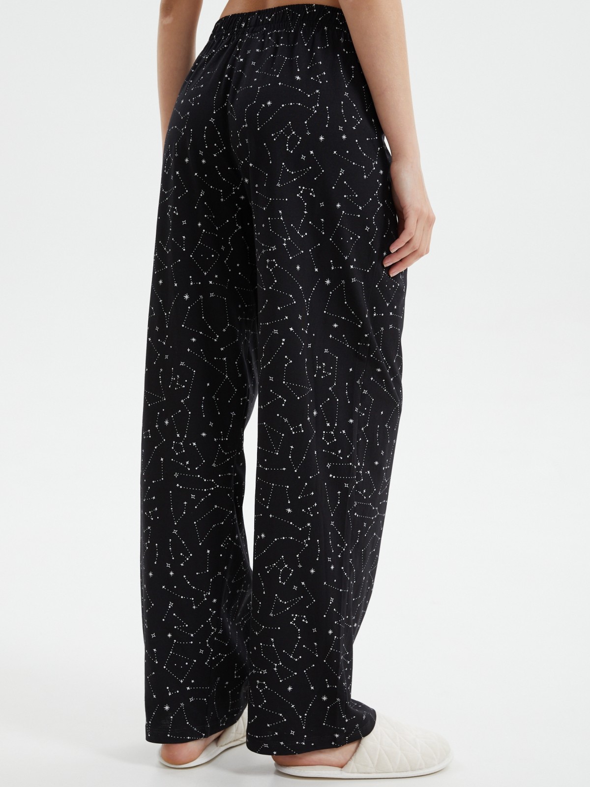 Прямые брюки на резинке из хлопка с принтом