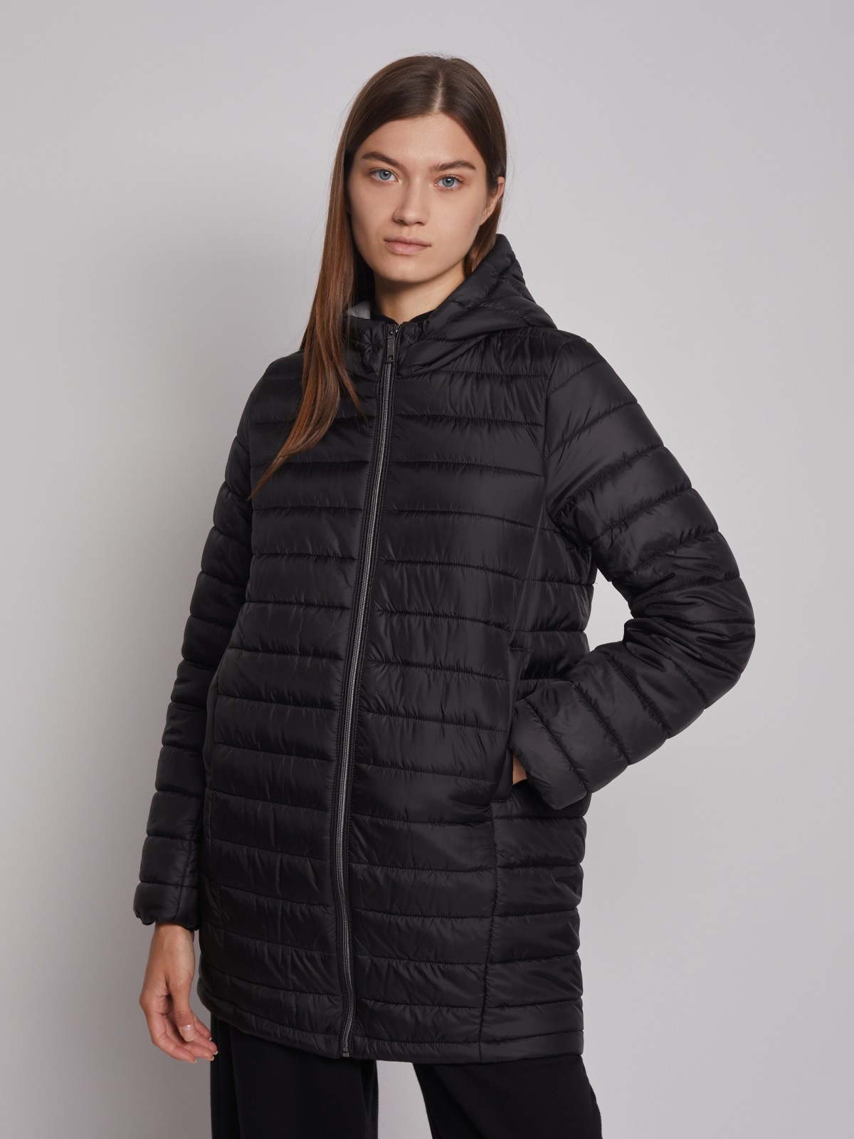 Утеплённое пальто с капюшоном zolla 022335212024, цвет черный, размер XS - фото 3