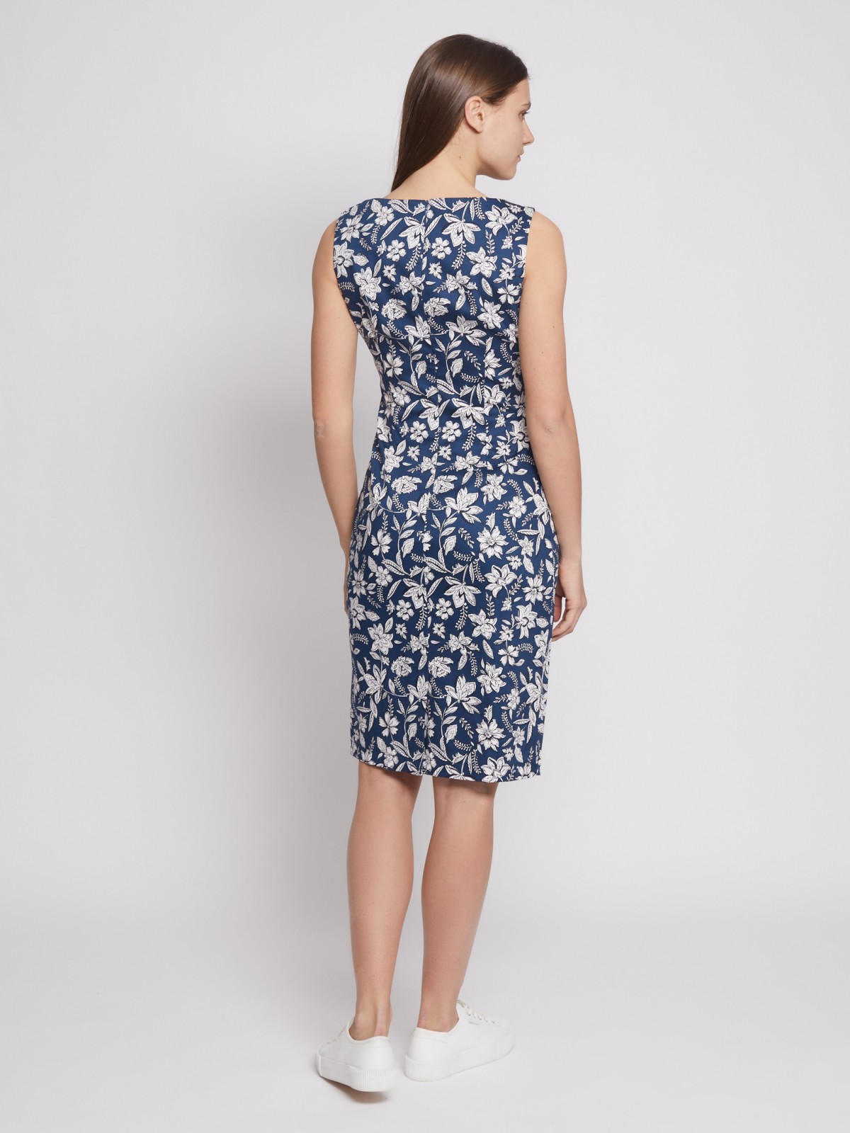 Принтованное платье-футляр без рукавов zolla 022248239082, цвет синий, размер XS - фото 3