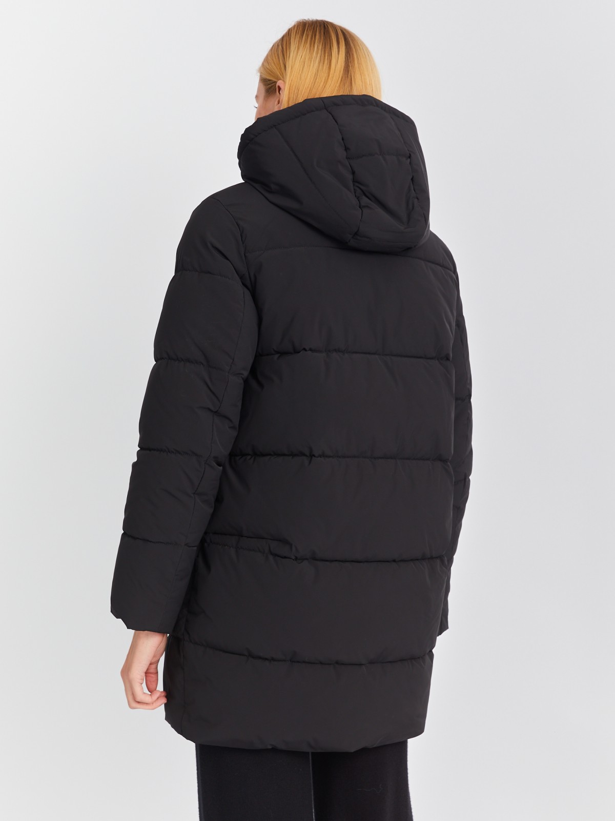 Тёплая стёганая куртка-пальто с капюшоном