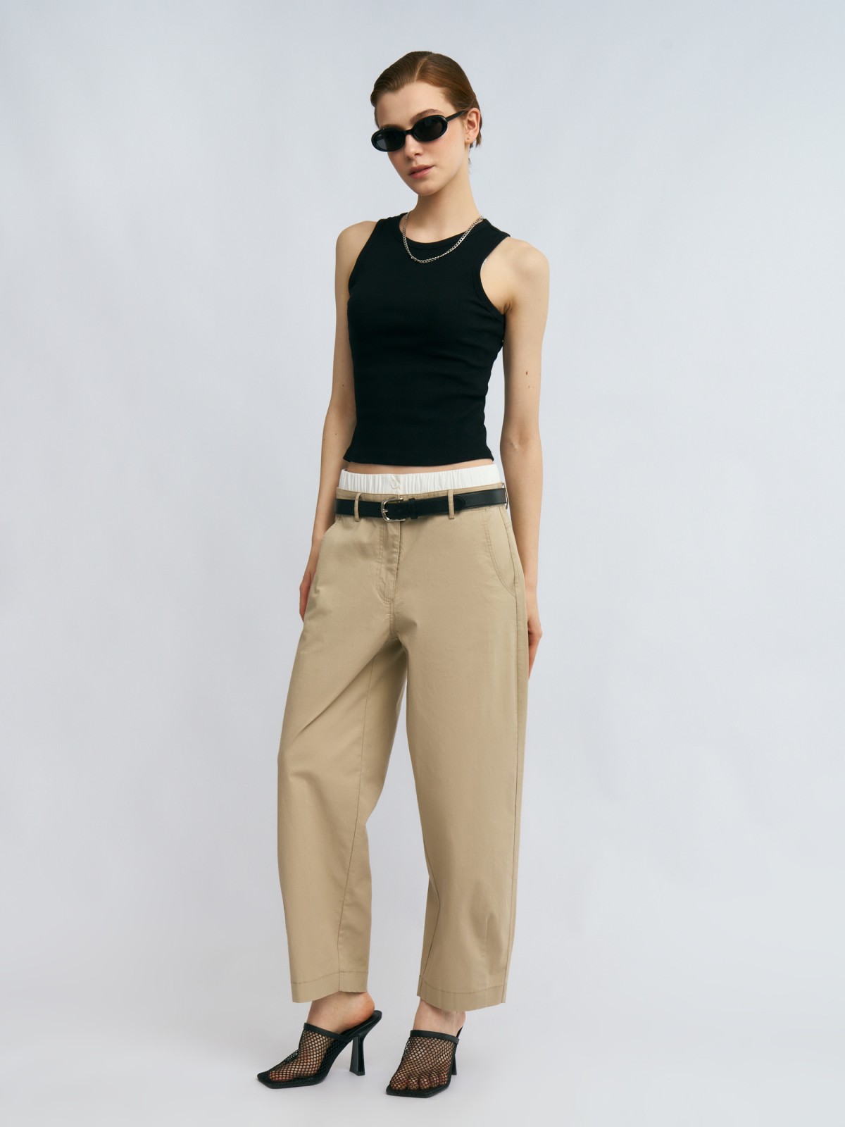 Брюки-чинос из хлопка с двойным поясом