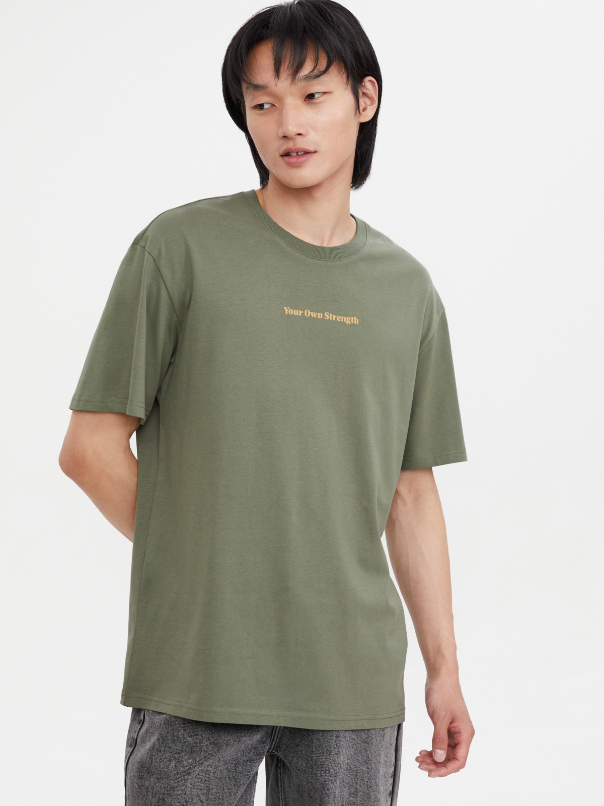 Футболка из хлопка с принтом-надписью на спине