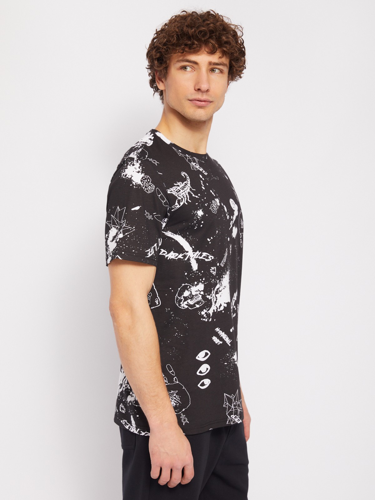 Футболка из хлопка с коротким рукавом и принтом