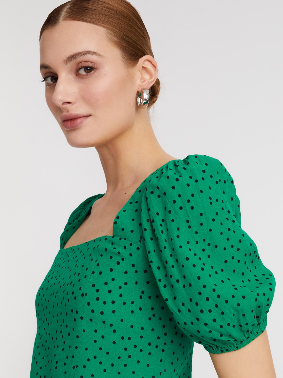 Блузка с короткими рукавами zolla 023241259061, цвет зеленый, размер XXS - фото 3