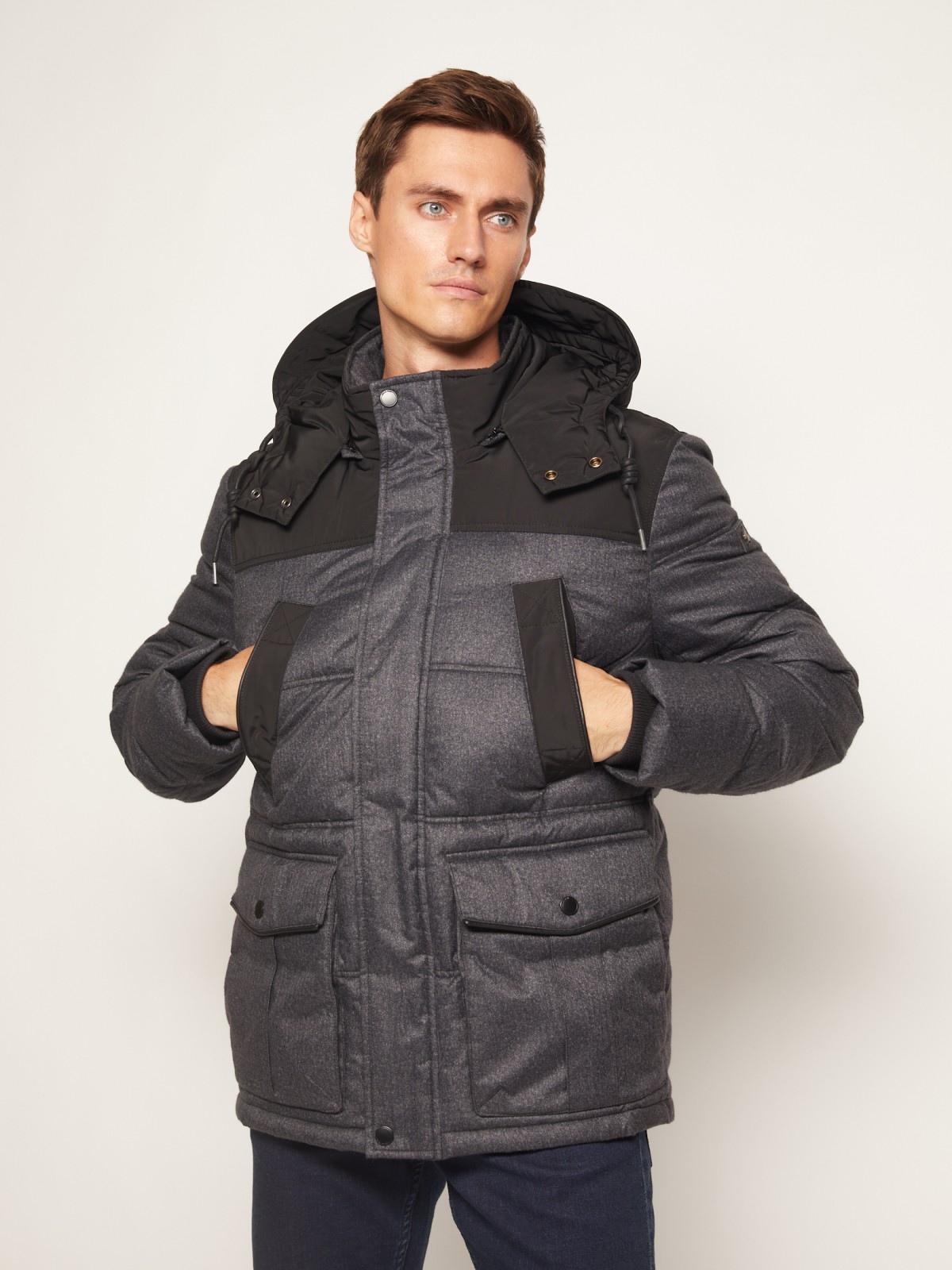 Тёплая куртка с накладными карманами zolla 010345112044, цвет серый, размер S - фото 2