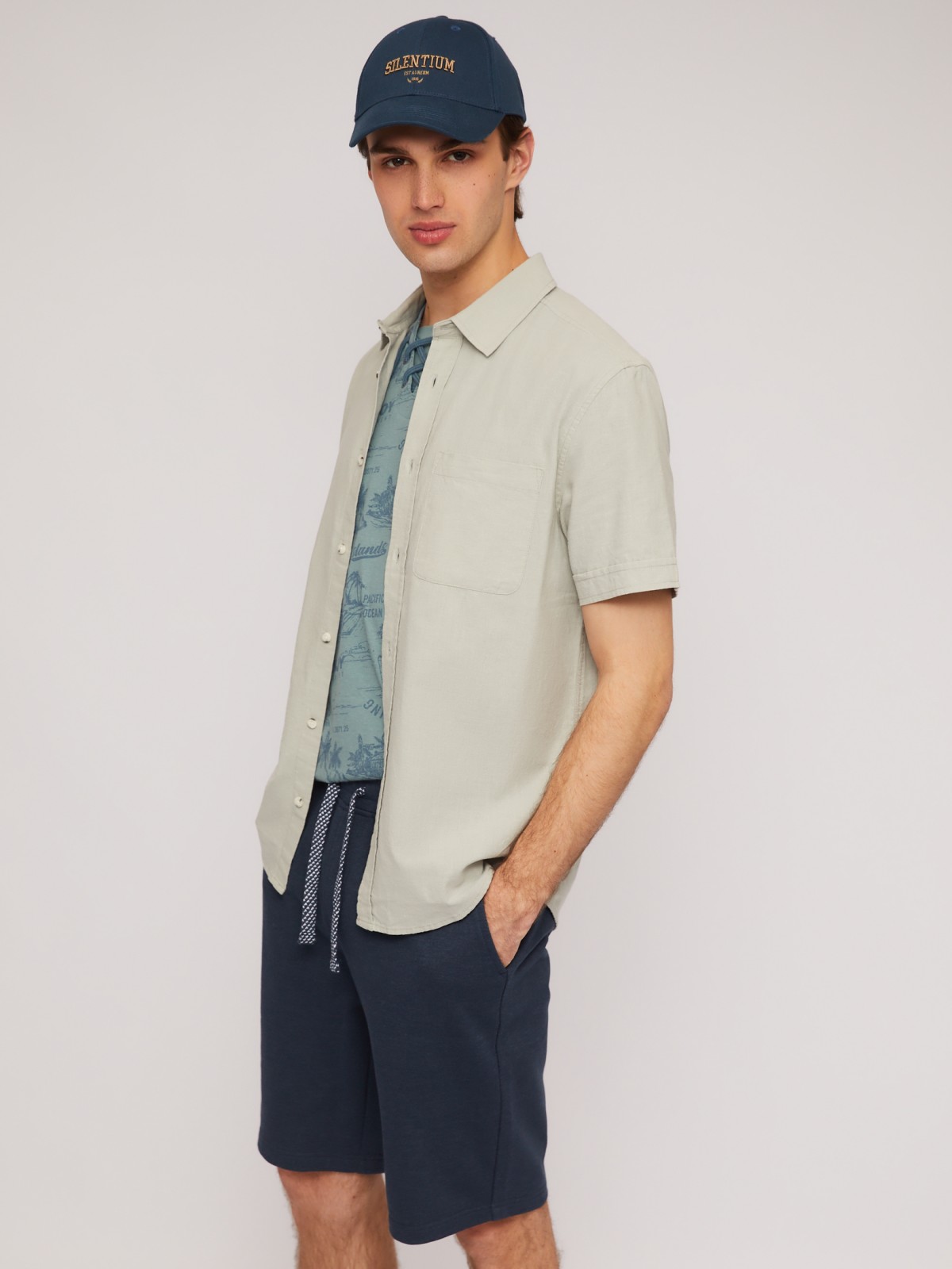 Футболка хенли из хлопка с коротким рукавом и принтом