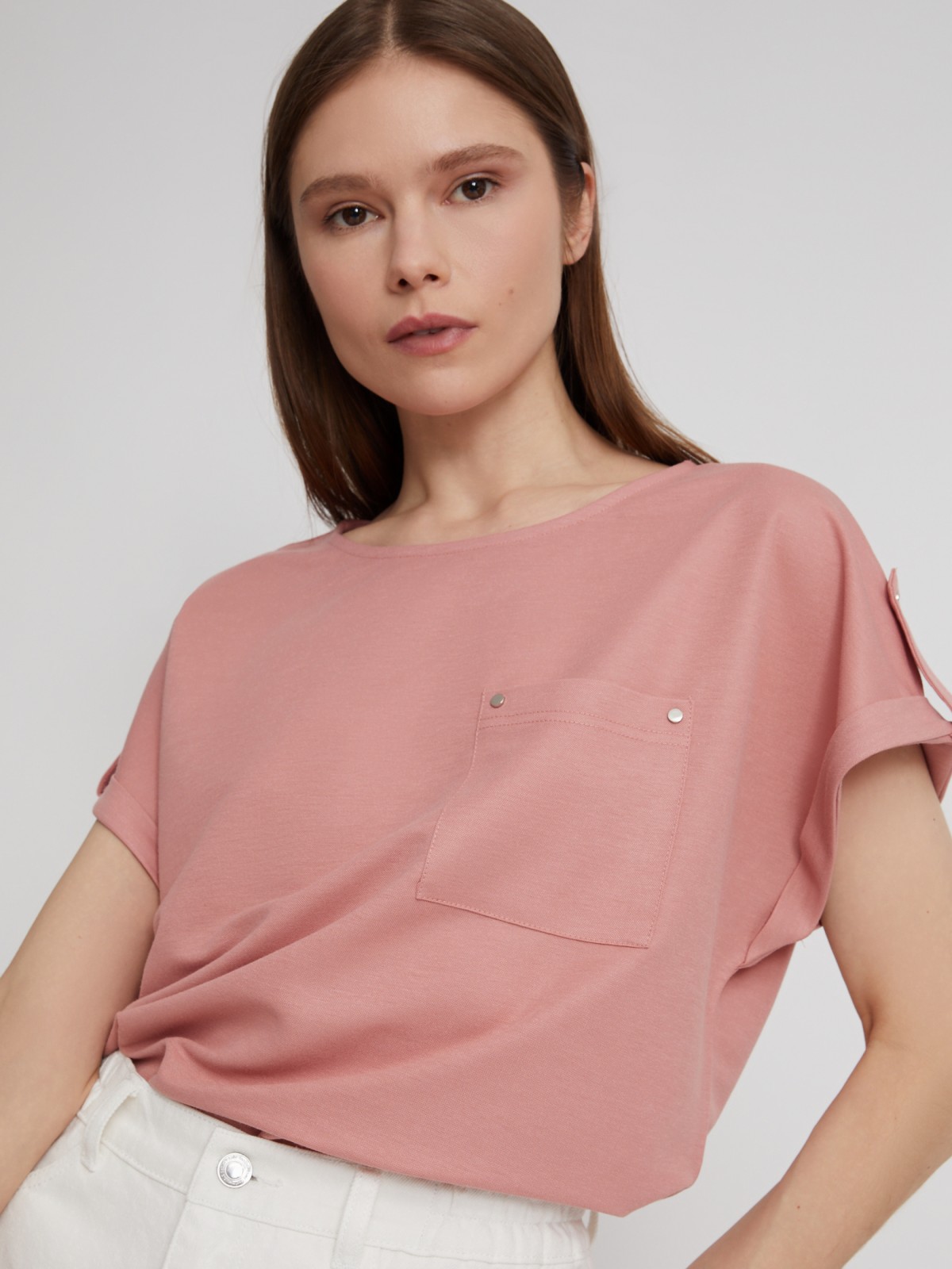 Блузка-футболка с коротким рукавом zolla 023213259023, цвет розовый, размер XS - фото 3