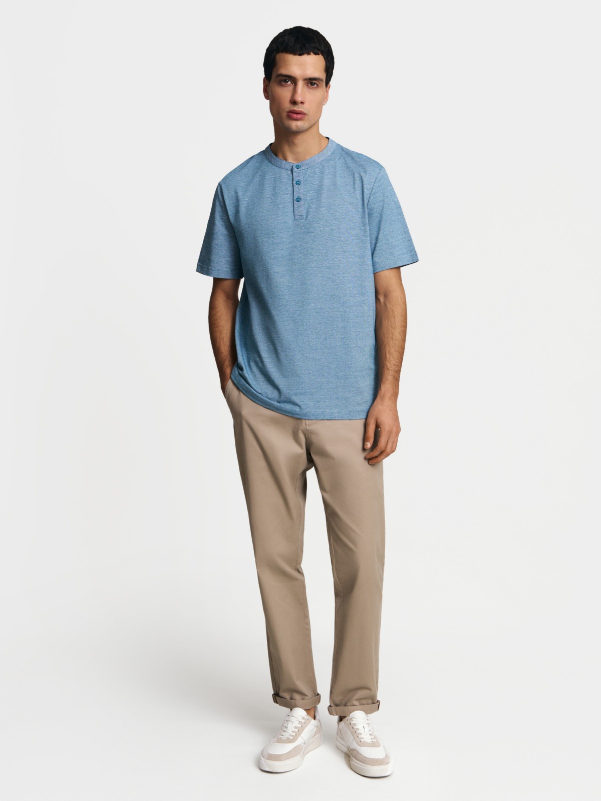 Футболка хенли из хлопка в полоску