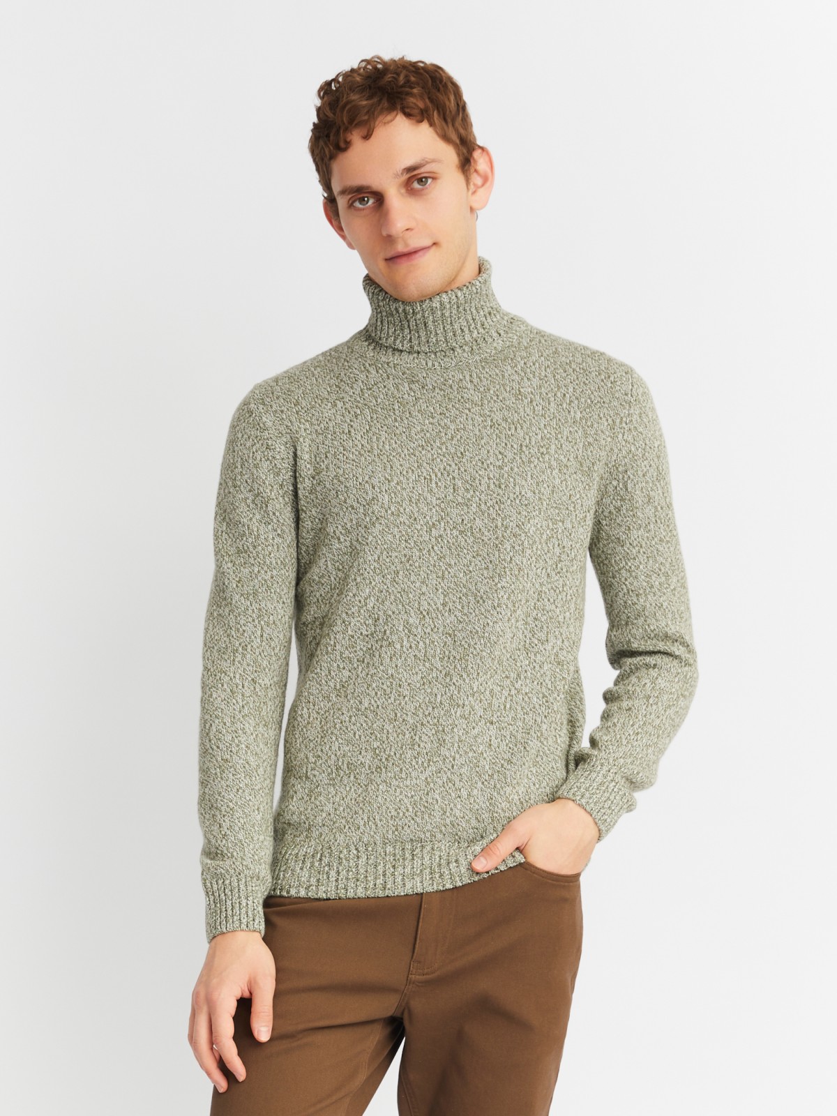 Вязаная шерстяная водолазка-свитер с горлом zolla 013436163012, цвет зеленый, размер S