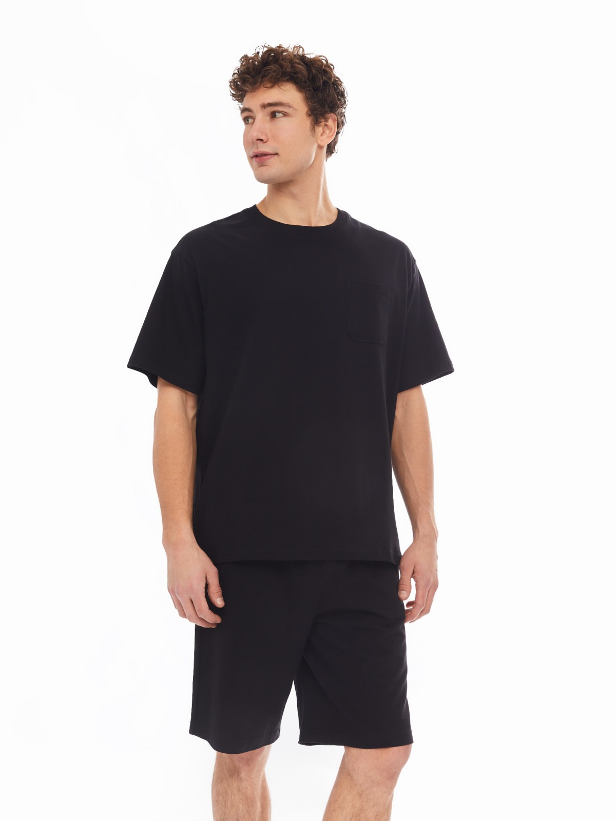Домашний комплект из хлопка (футболка, шорты) zolla 61413870W041, цвет черный, размер S - фото 1