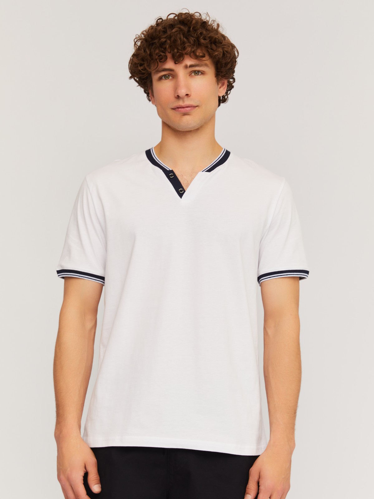 Футболка хенли из хлопка с коротким рукавом