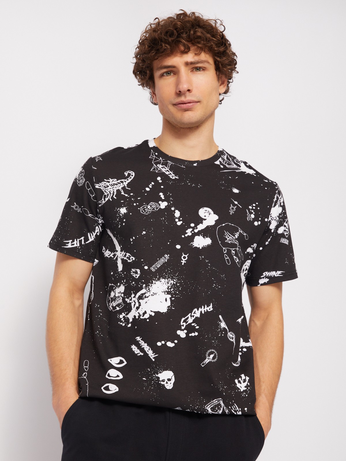 Футболка из хлопка с коротким рукавом и принтом