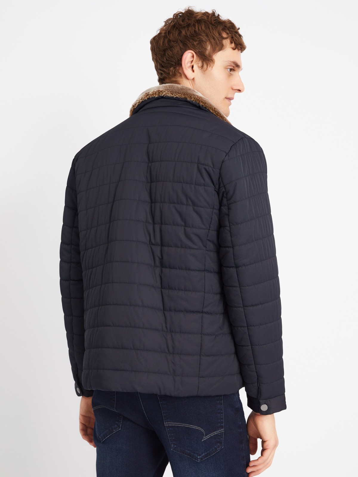 Тёплая стёганая куртка-косуха с подкладкой из экомеха на синтепоне