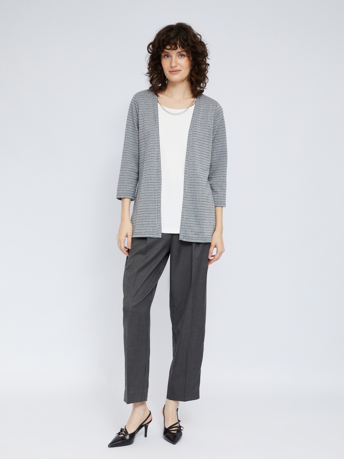 Комбинированный джемпер с имитацией кардигана и цепочкой