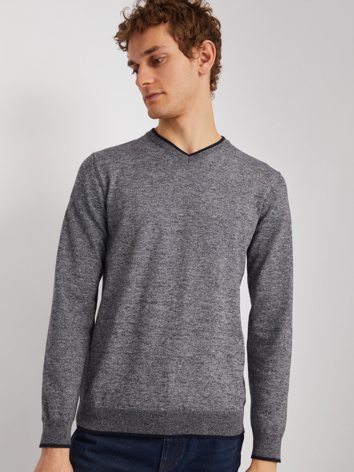 Тонкий трикотажный пуловер с длинным рукавом zolla 014116101082, цвет темно-серый, размер M - фото 4