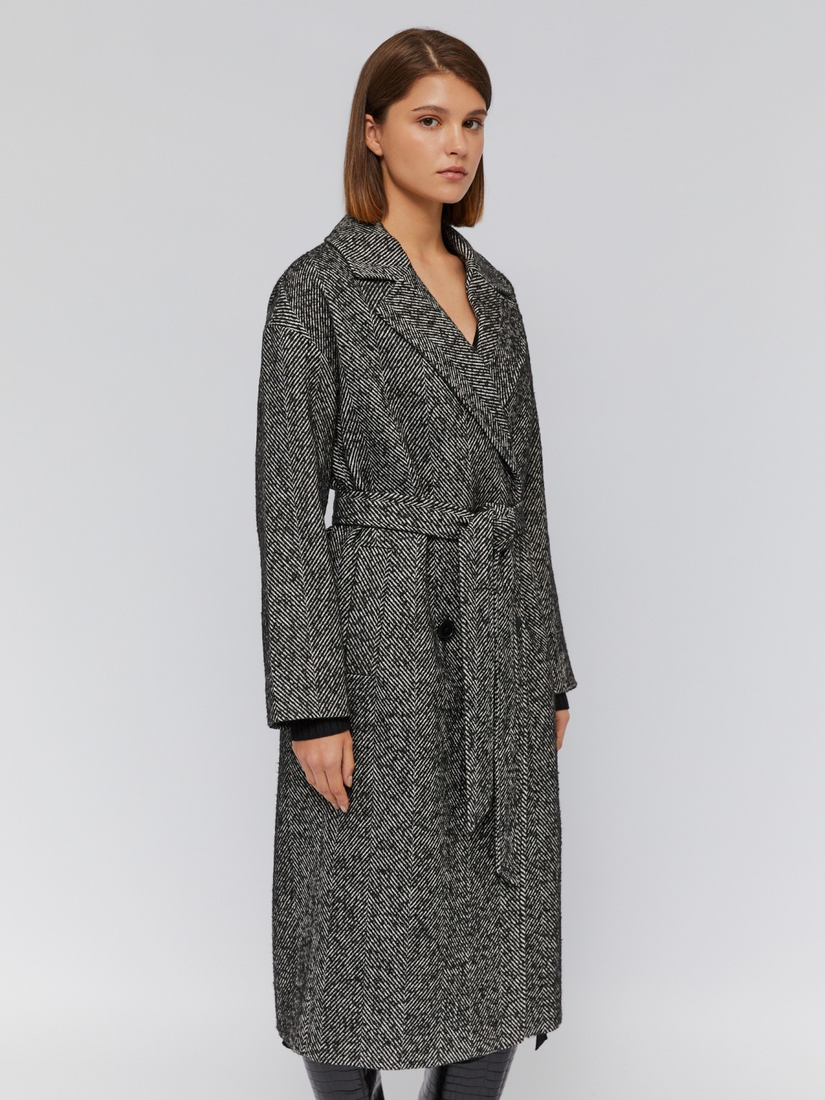 Длинное пальто оверсайз из шерсти с поясом