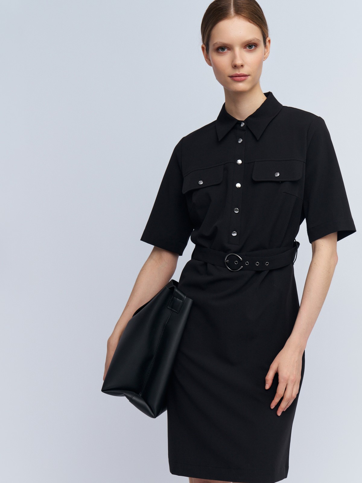 Платье-рубашка с коротким рукавом и ремнём